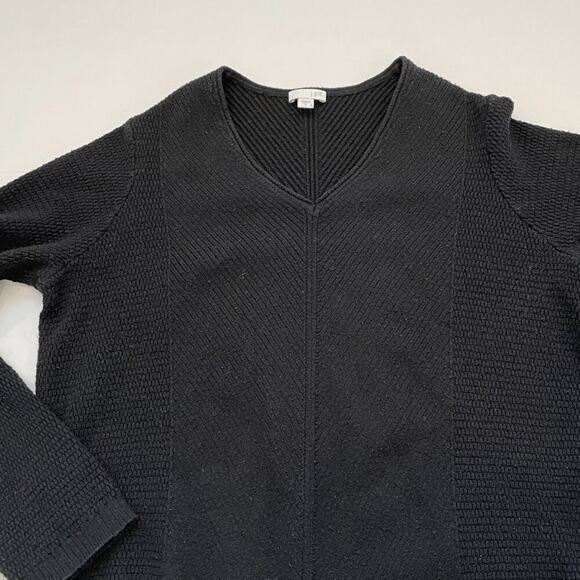 J. Jill Cotton Blend Black Oversized Textured Sweater V-Neck Long Sleeve Tunic S - Picture 7 of 14